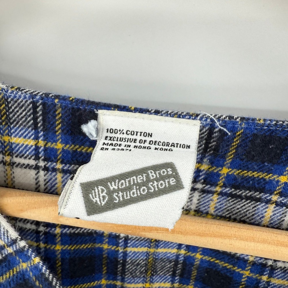 Vintage Warner Bros Tazmanian Devil Taz Flannel‎ Nightgown Blue Plaid Size S/M - Picture 5 of 7
